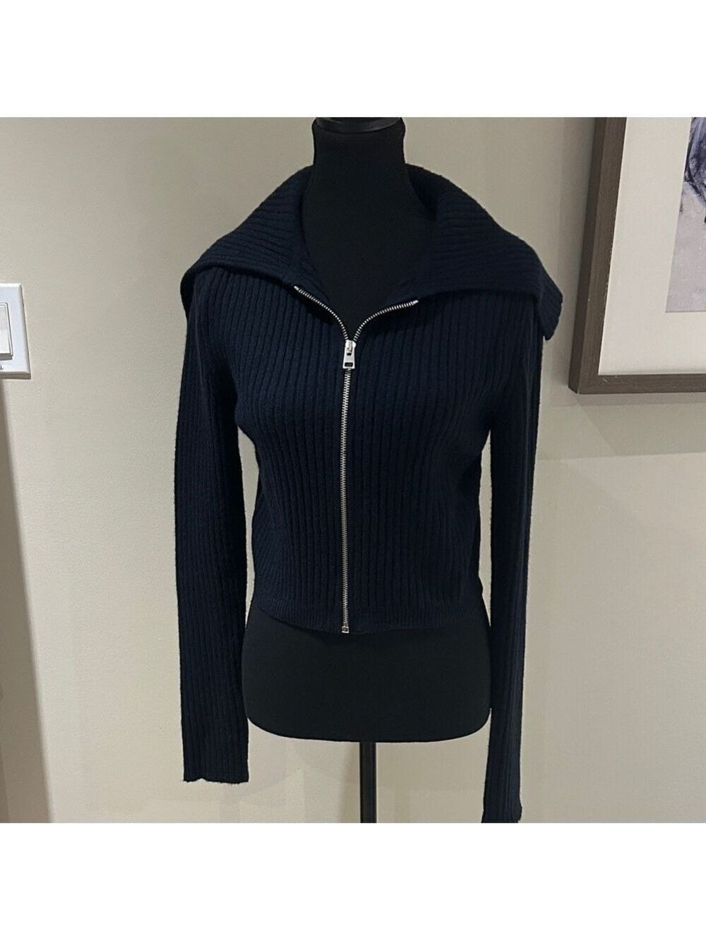 Banana Republic Navy Blue Ribbed Cotton/Cashmere Blend Cardigan
